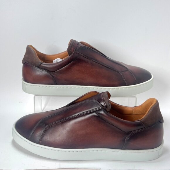 Magnanni Brown Leather Men Slip On Sneakers Dress Shoes Size 43 US10 - Picture 1 of 13